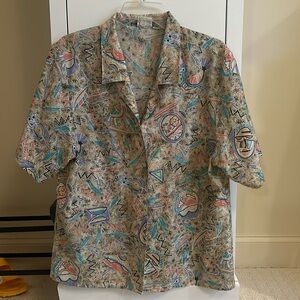 Vintage Abstract Print Women’s Button Up